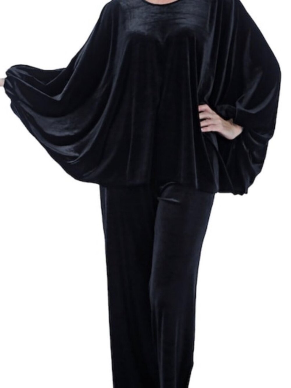 Natori NWT Black Velvet Round Neck Batwing Poncho Top